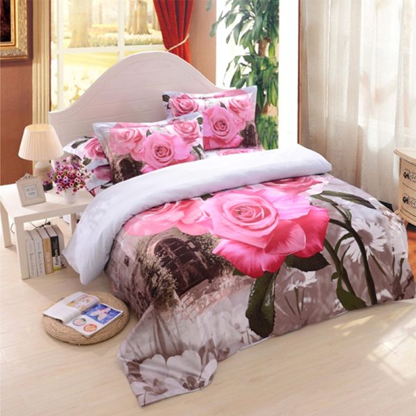 3D Pink Rose Bedding Set
