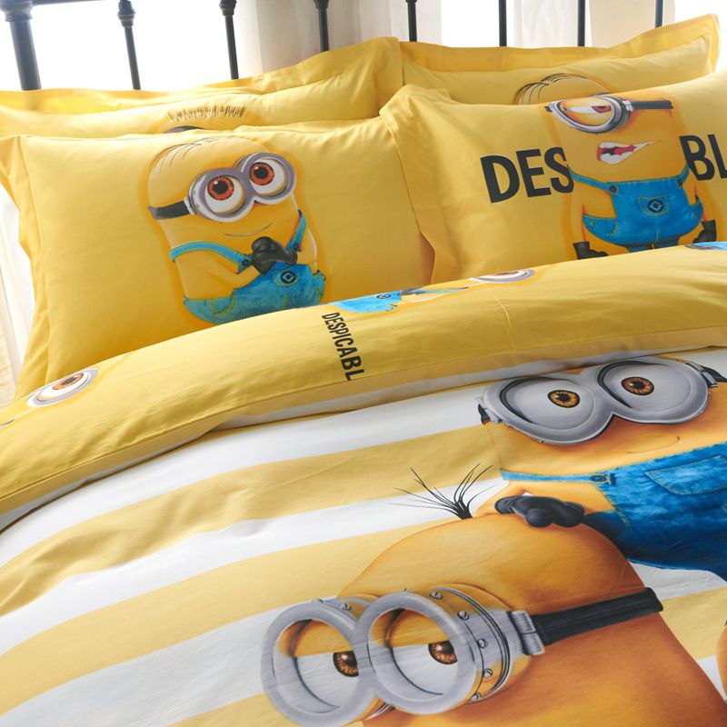 Minion Bed Sheets Set Twin Queen King Size, Super King Size Bedding And Curtain Sets