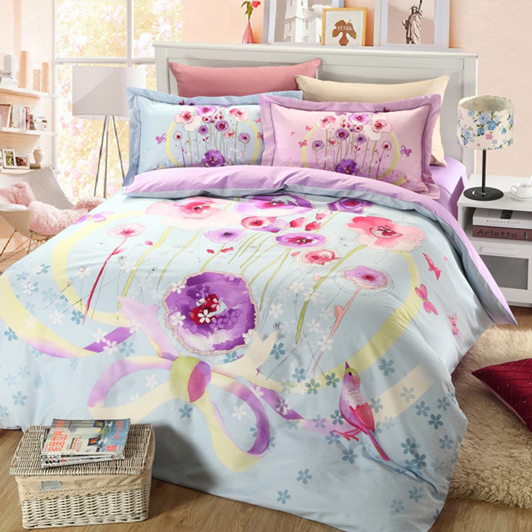 Light Blue And Purple Floral Bedding Set Ebeddingsets