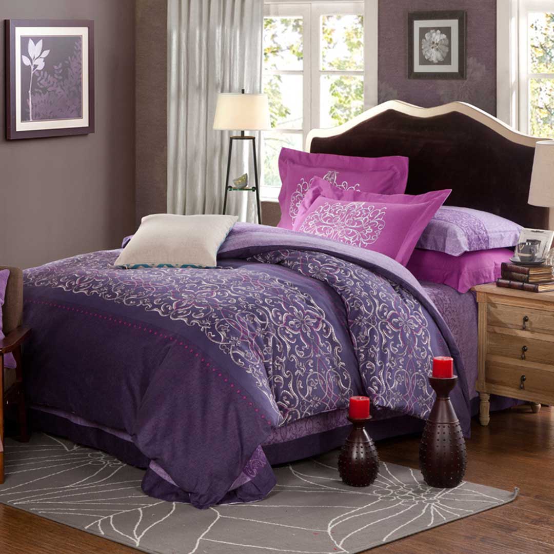 Violet Purple Floral Print Comforter Sets Ebeddingsets