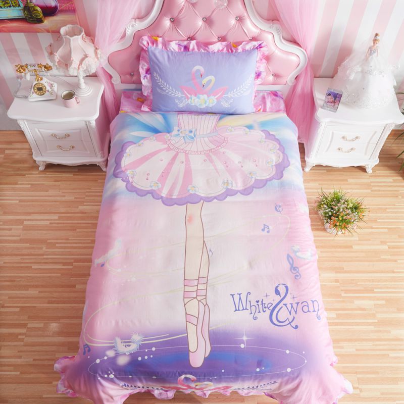 Kids Pink White Swan Princess Girls Comforter Set Ebeddingsets