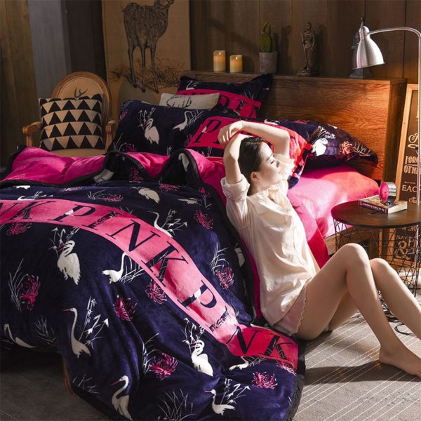 Victorias Secret Flannel Warm Printing Bedding Set SH 2