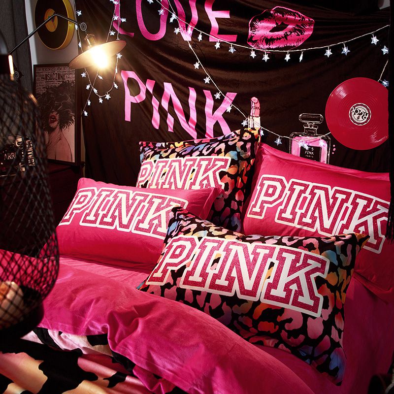 Victoria's Secret Velvet Warm Pink Printing Bedding Set BB