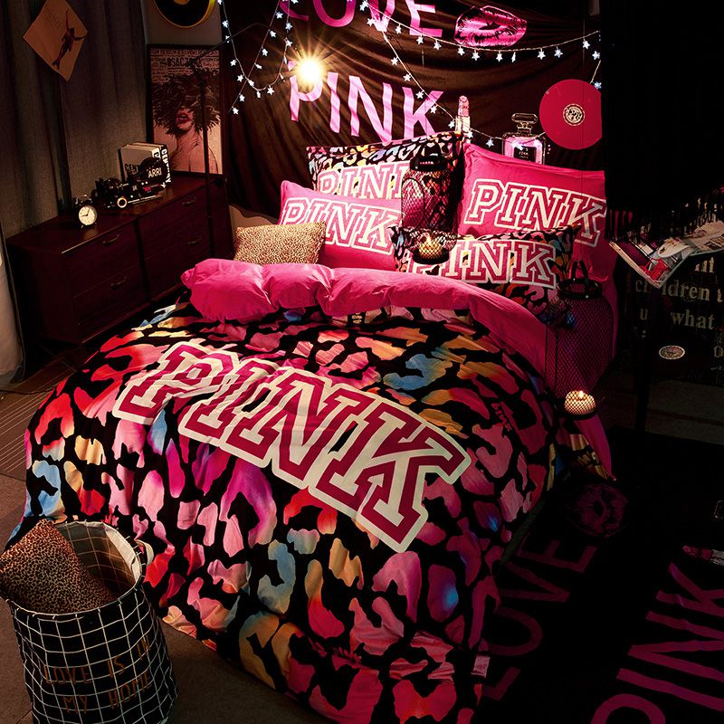 Victoria's Secret Velvet Warm Pink Printing Bedding Set BB