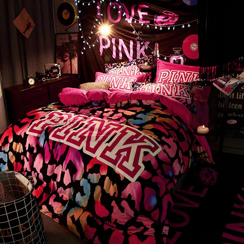 Victoria's Secret Velvet Warm Pink Printing Bedding Set BB