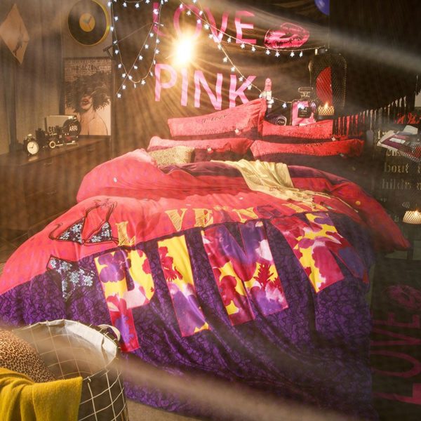 Victorias Secret Velvet Warm Pink Printing Bedding Set BQEY 4