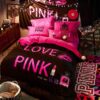 Victorias Secret Velvet Warm Pink Printing Bedding Set FMH 1