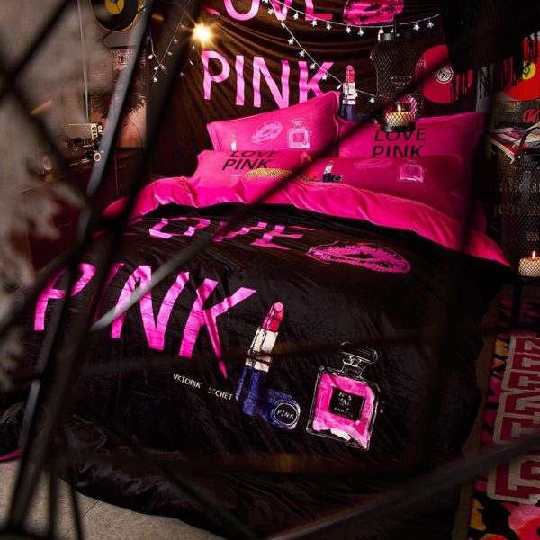 Victorias Secret Velvet Warm Pink Printing Bedding Set FMH 4