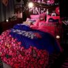 Victorias Secret Velvet Warm Pink Printing Bedding Set JC 6