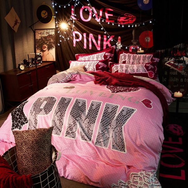 Victorias Secret Velvet Warm Pink Printing Bedding Set LRWM 6
