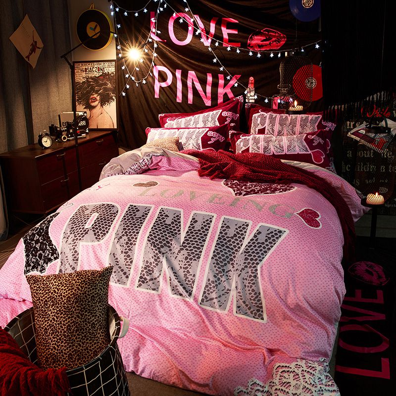 Victoria's Secret Velvet Warm Pink Printing Bedding Set LRWM