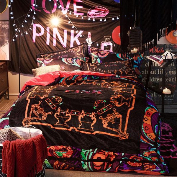 Victorias Secret Velvet Warm Pink Printing Bedding Set LY 7