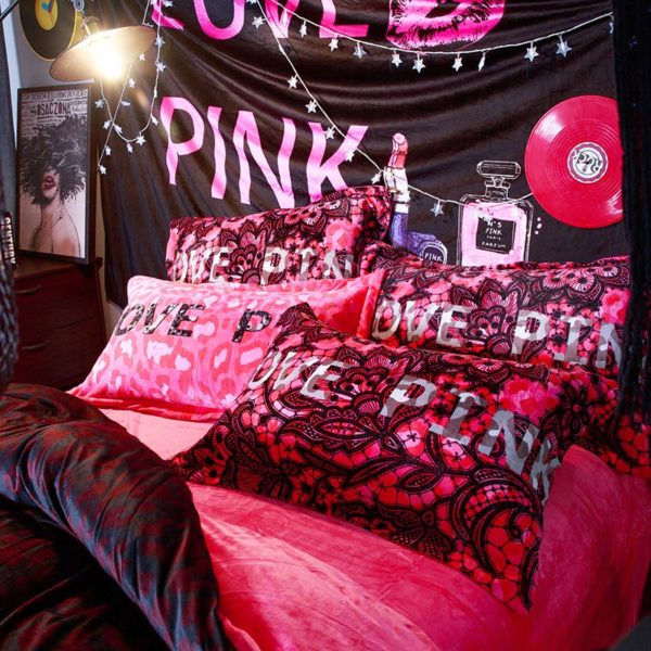 Victorias Secret Velvet Warm Pink Printing Bedding Set MH 2