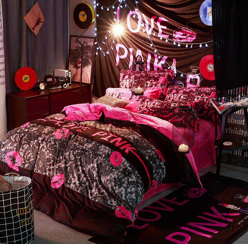 Victoria's Secret Velvet Warm Pink Printing Bedding Set MH