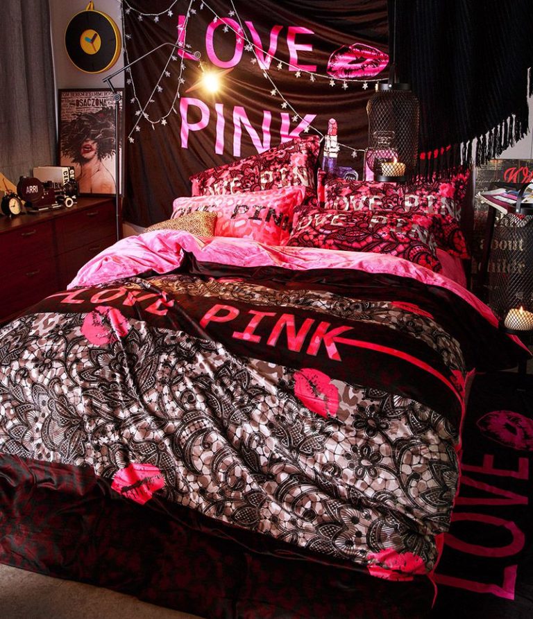 Victoria's Secret Velvet Warm Pink Printing Bedding Set MH