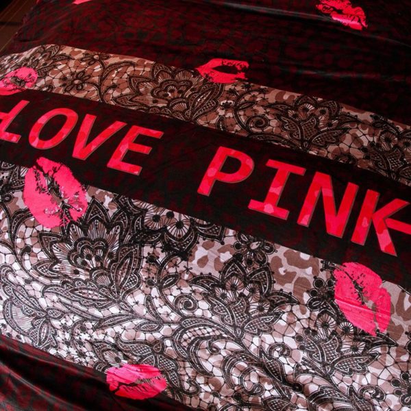 Victorias Secret Velvet Warm Pink Printing Bedding Set MH 8