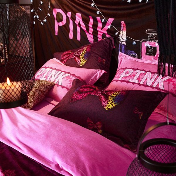 Victorias Secret Velvet Warm Pink Printing Bedding Set TY 3