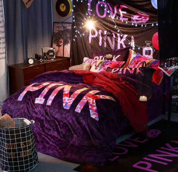 Victorias Secret Velvet Warm Pink Printing Bedding Set XL 1