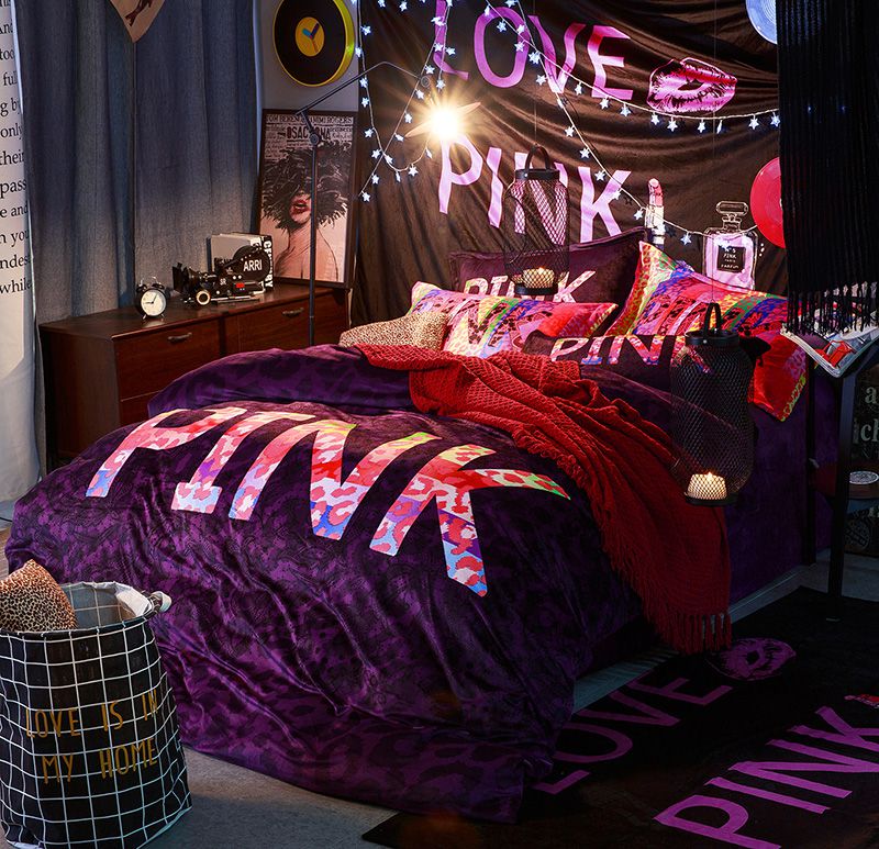 Victoria's Secret Velvet Warm Pink Printing Bedding Set XL
