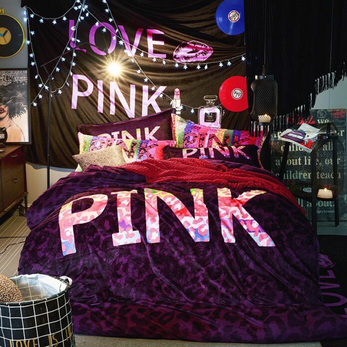 Victorias Secret Velvet Warm Pink Printing Bedding Set XL 6