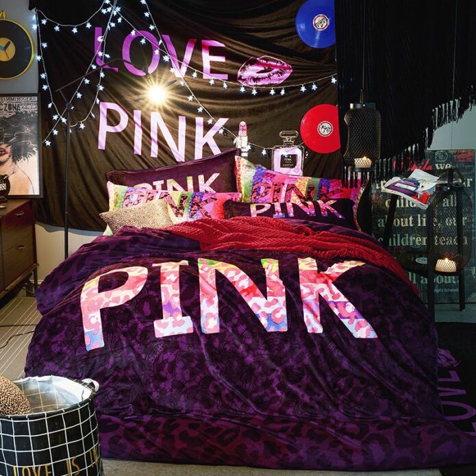 Victoria's Secret Velvet Warm Pink Printing Bedding Set XL