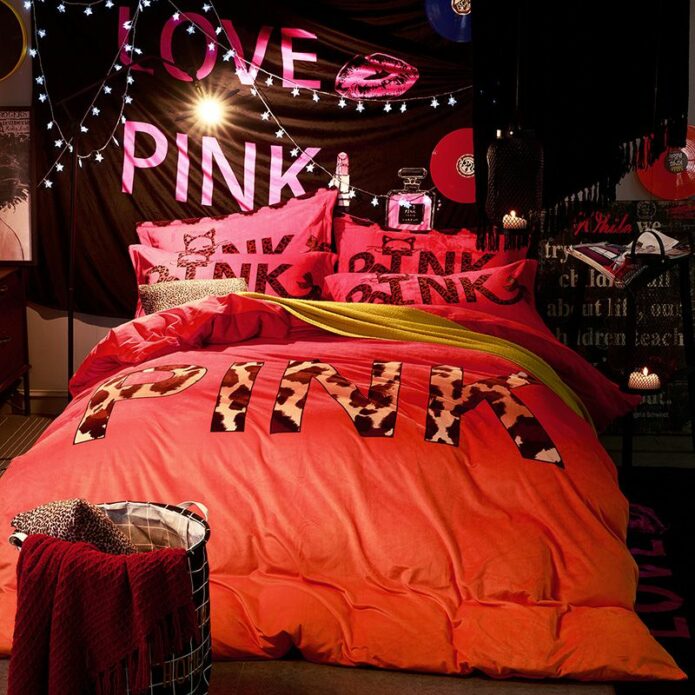 Victorias Secret Velvet Warm Pink Printing Bedding Set YR 7