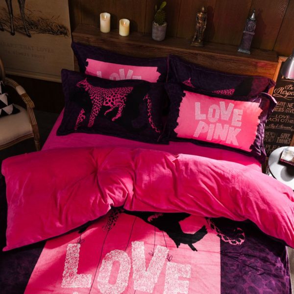 Victorias Secret Velvet Warm Pink Printing Bedding Set ZM 3
