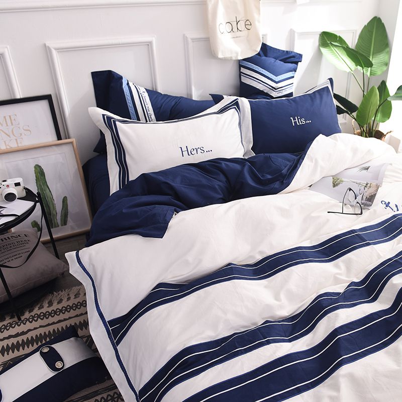 Attractive Royal Blue White Stripe, Royal Blue Bedding King