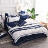 Attractive Royal Blue White Stripe Embroidery Bedding Set 6