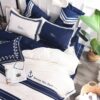 Attractive Royal Blue White Stripe Embroidery Bedding Set 7