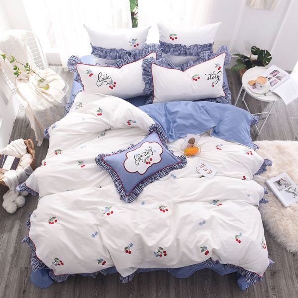 Romantic Love Story White Embroidery Bedding Set