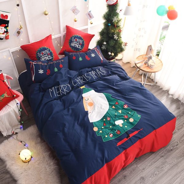 Stylish Marry Christmas Themed Embroidery Bedding Set 2