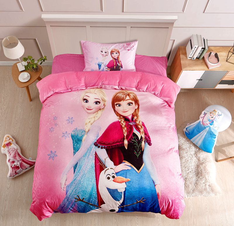 Disney Frozen Velvet Duvet Cover Set Anna Elsa Twin Queen King Pink 