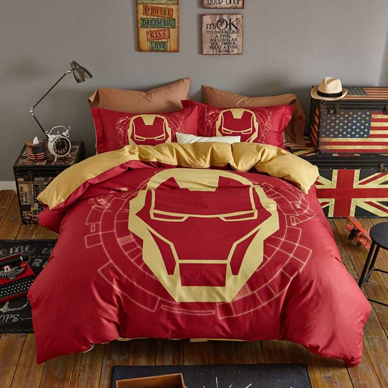 indian red color boys and kids iron man bedding set | ebeddingsets