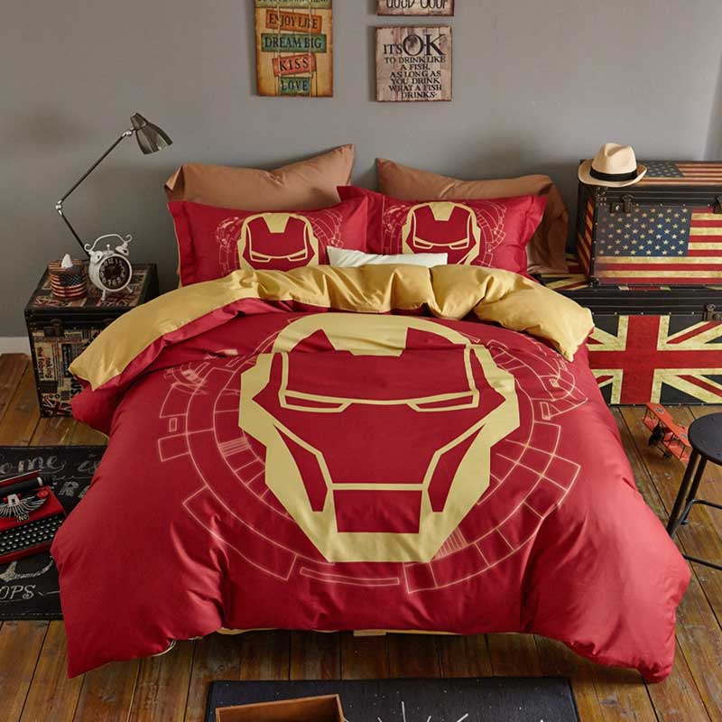 Indian Red Color Boys And Kids Iron Man Bedding Set