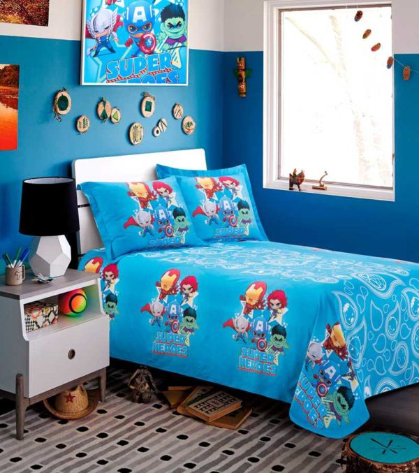 Marvel Super Heroes Kids Comics Blue Color Bedding Set 2