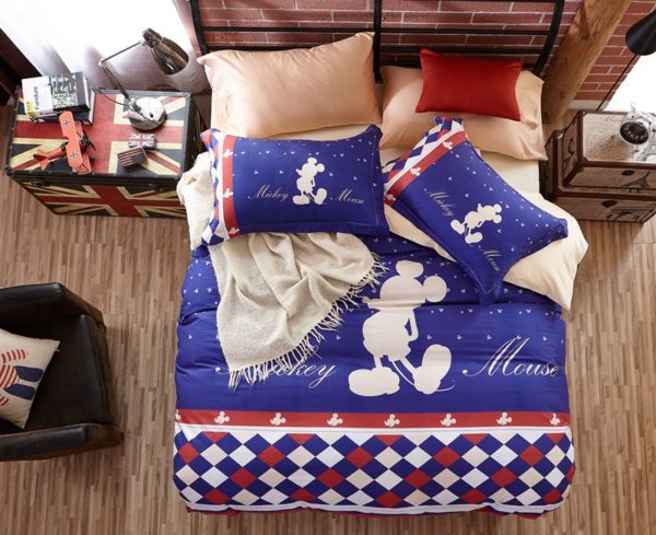 Mickey Mouse Silhouette Checkered Pattern Bedding Set