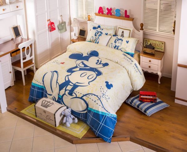 Stencil Art Mickey Mouse Cornsilk Color Bedding Set 9