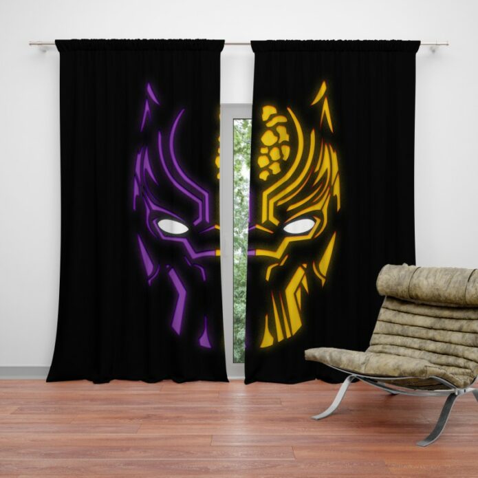 Black Panther Illustration Neon Curtain