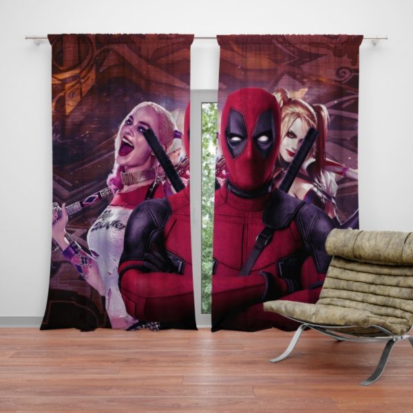 Deadpool and Harley Quinn Artwork Curtain