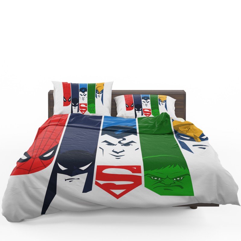 Superheroes Spider Man Batman Superman Hulk Wolverine Bedding Set