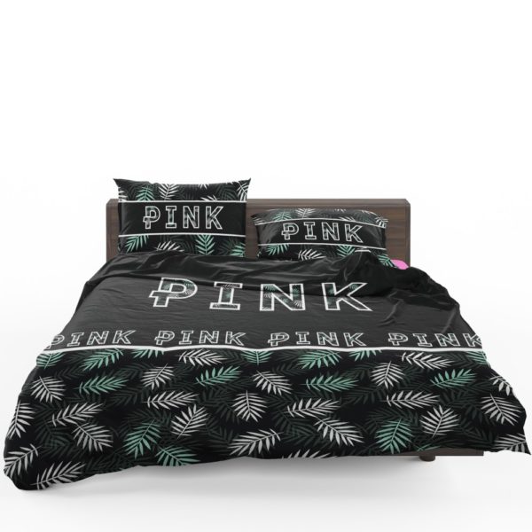 VS Pink Pattern with Green and White Palm Leaves Bedding Set