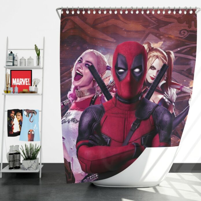 Deadpool and Harley Quinn Artwork Shower Curtain