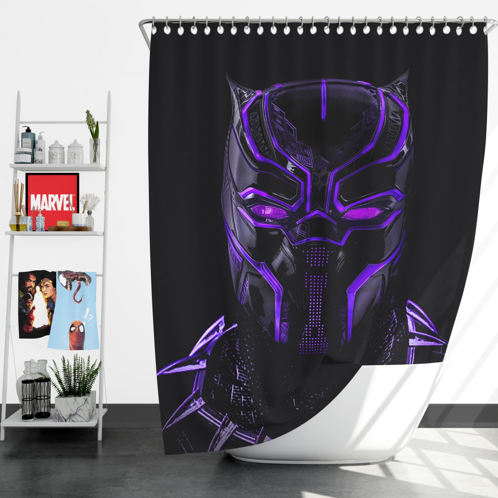 Marvel Series Movies Shower Curtain,Black Panther Superhero Waterproof Polyester Fabric Shower Curtain for Bathroom 71X 71 in Bathroom Accessories with Hooks