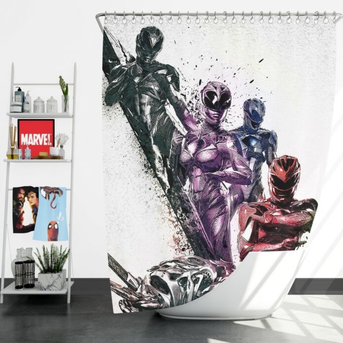 Power Rangers 5 Samurai Movie Themed Shower Curtain