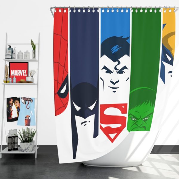Superheroes Spider Man Batman Superman Hulk Wolverine Shower Curtain