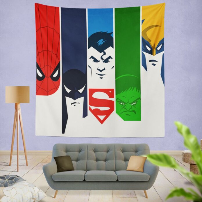 Superheroes Spider Man Batman Superman Hulk Wolverine Wall Hanging Tapestry