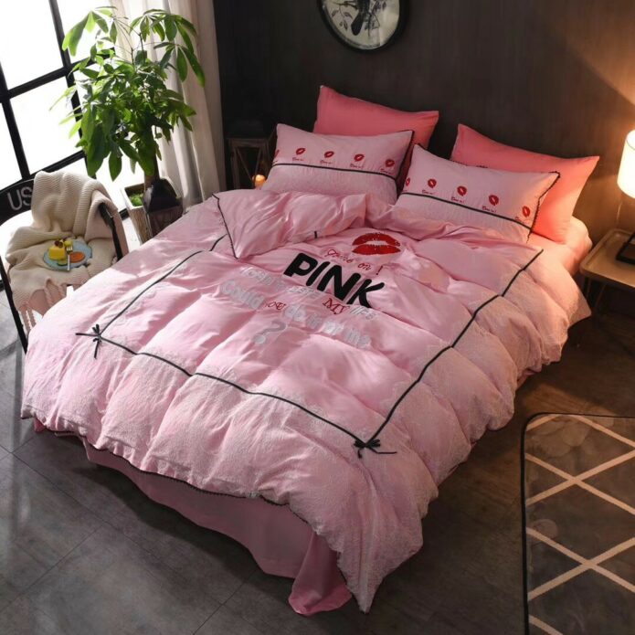 Victorias Secret Pink Embroidery Egyptian Cotton Bedding Set Model 4 4