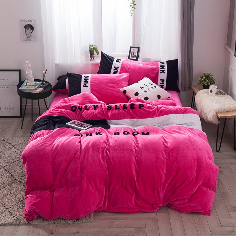 Victoria S Secret Pink Embroidery Flannel Bedding Set Model 4 Ebeddingsets