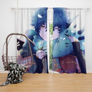 Anime Boy Dragon Blue Flowers Bedroom Window Curtain